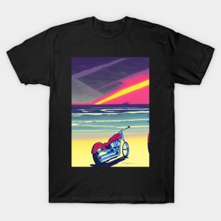 COOL SURREAL RETRO MOTORCYCLE ON THE BEACH T-Shirt